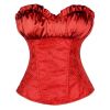 Women's Lace Up Boned Overbust Corset Satin Bustier Body Sculpting Wear Top, Red
