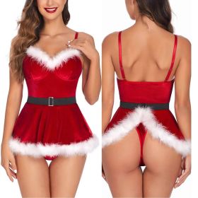 Womens Christmas Lingerie Red Santa Babydolls Chemises Set (size: 2XL)