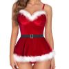 Womens Christmas Lingerie Red Santa Babydolls Chemises Set
